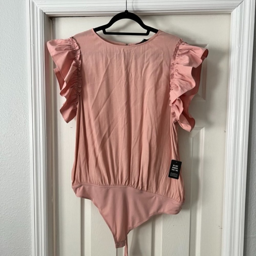 Express Pink Ruffle Sleeve Bodysuit